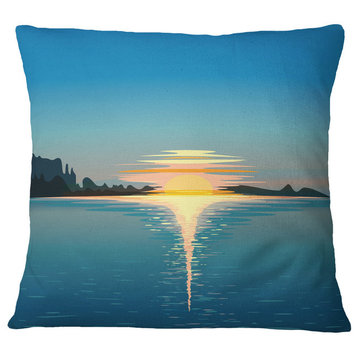 Sea Sinking Sun Seascape Throw Pillow, 18"x18"