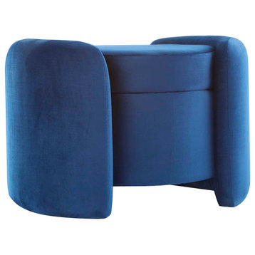 Nebula Upholstered Velvet Ottoman, Midnight Blue