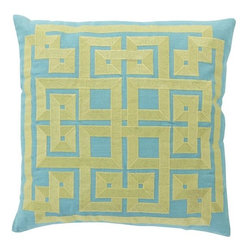 Aqua Square Pillow with Lime Detail by Surya - Decorative Pillows
