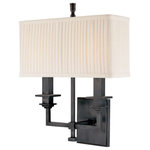 Hudson Valley Lighting - Berwick, Two Light Wall Sconce, Old Bronze Finish, Off White Faux Silk Shade - Square details impart prim elegance to the Berwick collection. Enhancements, such as finial shade toppers and sharply styled candlestick columns, add to Berwick's refined, British air. The tight pleating on the boxy fabric shades completes the fixtures' tidy appearance.