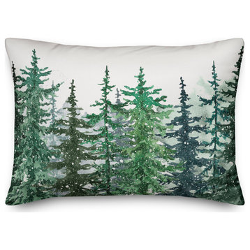 Winter Watercolor Pine Forest 6 20x14 Spun Poly Pillow