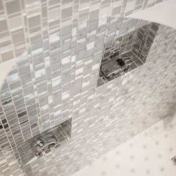 Modern bathroom shower with metallic mosaic