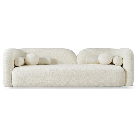Pemberly Row Luxury Modern Ivory Boucle Fabric Curvy Arm Couch