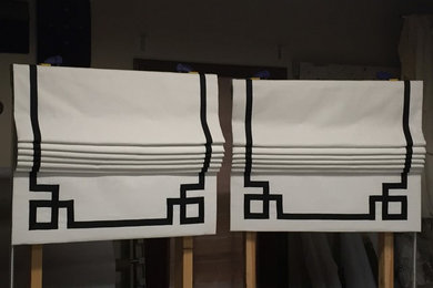 Custom Roman Shades with inset banding - ready to be hung - blackout lined