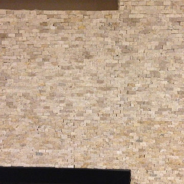 Stacked Stone Fireplace with wood niche
