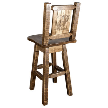 Montana Woodworks Homestead 30" Solid Wood Barstool with Engraved in Brown