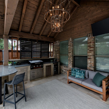 Custom Roof Extension Patio Cover with Poolside Bar & Grill