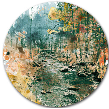 Rocky River, Landscape Painting Round Metal Wall Art, 23"