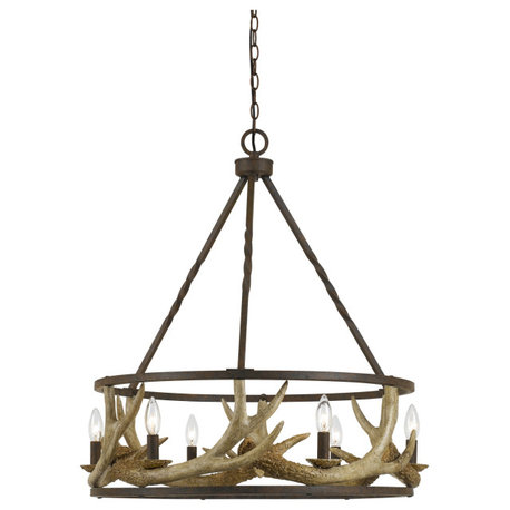 6 Bulb Metal Frame Chandelier with Resin Antler Design,Dark Bronze and Gold