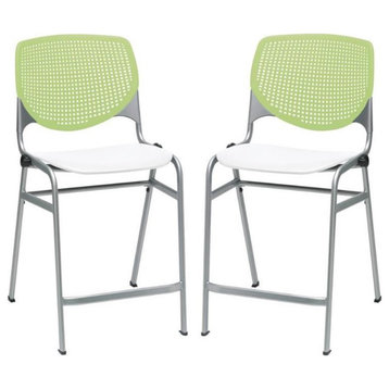 Home Square Plastic Counter Stool in Lime Green/White - Set of 2