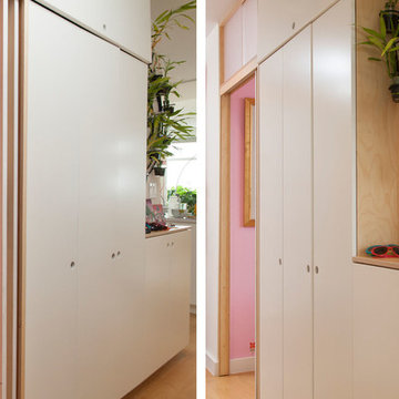 Boerum Hill; A small face is fitted with a loft bed and built-in cabinets