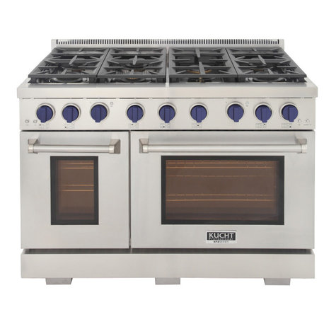 Professional 48" Double Oven Range, Grill/Griddle, Blue, Liquid Propane