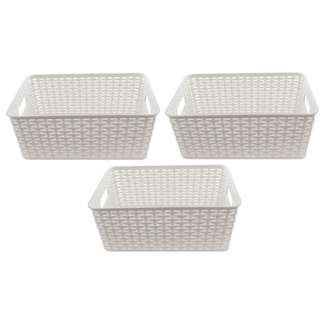 Plastic Rattan Storage Box Basket Organizer Large, ba426, White, 3