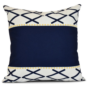 Knot Fancy, Geometric Print Outdoor Pillow, Navy Blue, 20"x20"