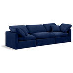 Meridian Furniture - Indulge Upholstered Modular Sofa, Navy, 3-Piece: 1 Armless Chair, 2 Corner Chair, Down Stuffed Velvet - Experience ultimate comfort and style with our navy velvet Indulge Sofa. The luxurious velvet will elevate the aesthetic of any room. This sofa provides ample space for you to relax while its modular build offers the option of unlimited configurations. Whether you're looking to add a stylish element to your living room or a comfortable seating option to your bedroom, this sofa is the perfect choice.