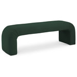 Meridian Furniture - Niagara Boucle Fabric Upholstered Bench, Green, 52" Wide - Amp up your modern space while enjoying an additional seat where it's needed with this elegantly crafted Niagara boucle fabric bench. Soft, sumptuous green boucle fabric covers this unusually shaped and eye-grabbing bench, giving a soft feel to the touch and adding to its comfort factor. This contemporary bench is perfect for positioning at the end of your bed for a look that wows, or use it in the entryway for a handy and convenient spot to sit while pulling on boots or taking off your shoes.