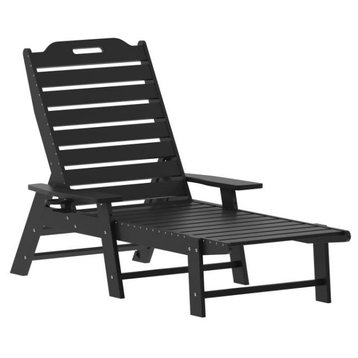 Monterey All-Weather Adjustable Adirondack Lounge Chair w/ Cup Holder, Black