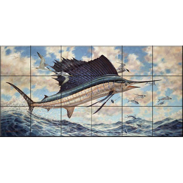 Tile Mural, Sailfish Airborne by Don Ray