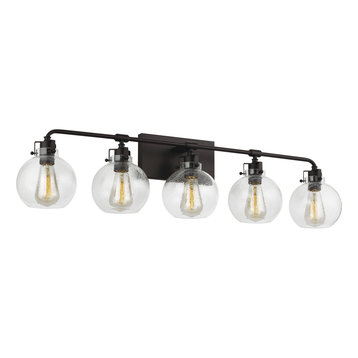 Clara 5-Light Vanity, Oil Rubbed Bronze With Clear Seeded Glass
