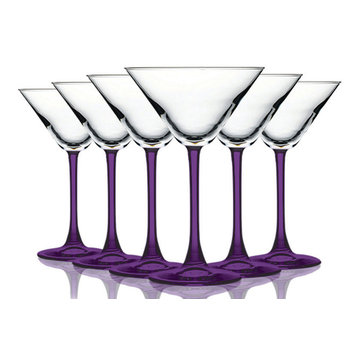 Martini 10 oz Accent Stem Wine Glasses - Set of 6, Bottom Purple