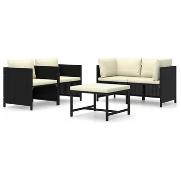 vidaXL Patio Furniture Set 5 Piece Sofa Couch with Cushions Poly Rattan Black