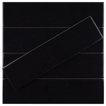 ZARATI 3x12 Subway Tile Ceramic Wall Tile, Black, 1 Box