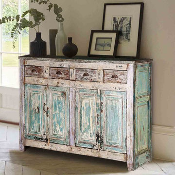 Winter White Distressed Rustic Reclaimed Wood Sideboard