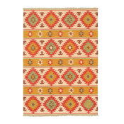 Flat-weave Izmir Kilim Cream Wool Kilim 4'6" x 6'7"