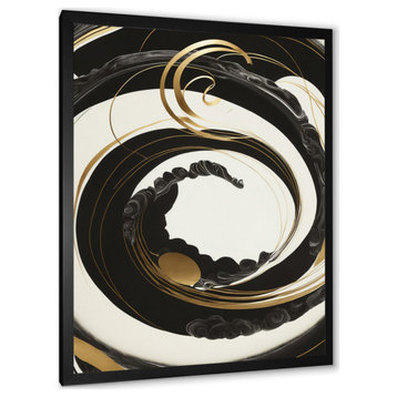 Black, Silver And Gold Blending Swirls VI Framed Print, 12x20, Black