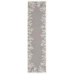 Liora Manne - Capri Coral Border Indoor/Outdoor Rug, Silver, 2'x8' Runner - This hand-hooked area rug features a neutral silvery grey background white a coral motif border. A classic, subtle tropical motif, this rug will effortlessly compliment any space inside or outside your home. Made in China from a polyester acrylic blend, the Capri Collection is hand tufted to create bright multi-toned detailed designs with a high-quality finish. The material is flatwoven, weather resistant and treated for added fade resistant making this the perfect rug for indoor or outdoor placement. This soft, durable piece is ideal for your patio, sunroom and those high traffic areas such as your entryway, kitchen, dining room and living room. A fresh take on nautical style, these area rugs range in style from coastal to tropical motifs that beautifully accent your home decor. Limiting exposure to rain, moisture and direct sun will prolong rug life.