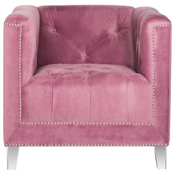 Barry Glam Tufted Acrylic Club Chair With Silver Nail Heads Plum/ Clear