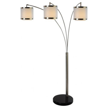 Three Light Brushed Nickel  W/Shantung Two Tier Shade Floor Lamp
