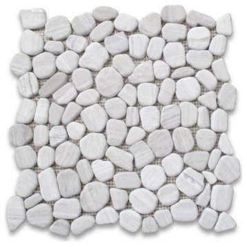 Athens Silver Cream Marble Pebble NonSlip Shower Floor Tile HaisaLight, 1 sheet