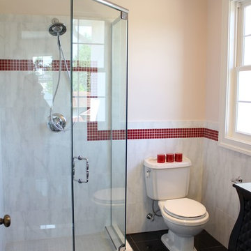Transitional Bathroom with Black & White Marble Tile