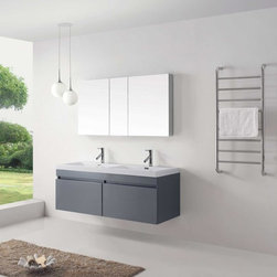 55 inch Wall Mounted Double Sink Grey Bathroom Vanity - Bathroom Vanities And Sink Consoles