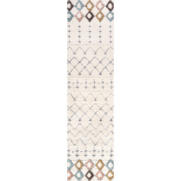 Pia Moroccan Trellis Plush Carved Multi/Cream 2'x8' Runner Rug