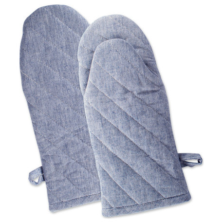 Blue Solid Chambray Oven Mitt, Set of 2