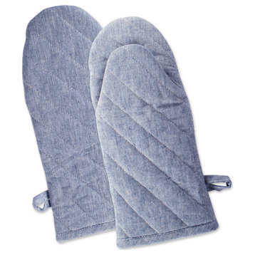 DII Blue Solid Chambray Oven Mitt, Set of 2