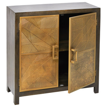 40" Modern Handmade Geometric Pattern Gold (Brass) Overlay Cabinet