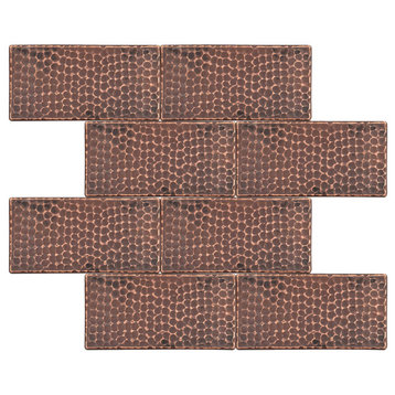 Hammered Copper Tile, 3"x6", Set of 8