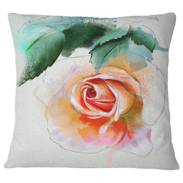 Beautiful Red Rose With Leaves Floral Throw Pillow, 18"x18"