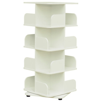 Oneonta Revolving Bookcase Tower Display Unit, Wood, White, 4 Tier