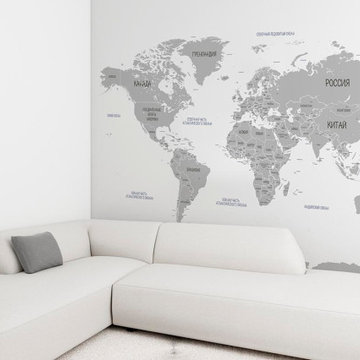 Фотообои Карта мира Контурная на белом фоне