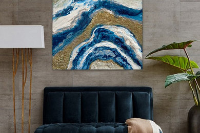 Textured Fluid poured Original Abstract Painting "Lapis Geode" 30x24x1.5