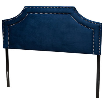 Contemporary Navy Blue Velvet Fabric Upholstered King Size Headboard