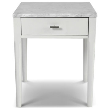 Alto 18" Square Italian Carrara White Marble Side Table With White Leg