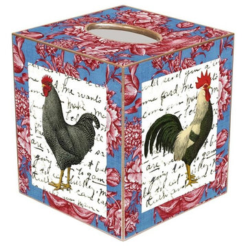 TB511-Roosters on Pink & Blue Toile Tissue Box Cover