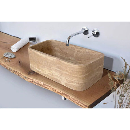 Noce Brown Travertine Farmhouse Apron Kitchen Sink, (W)18" (L)30" (H)10"