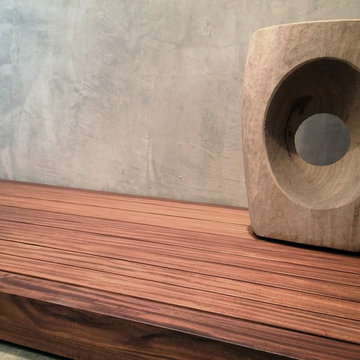 wood slats at minimal open shower