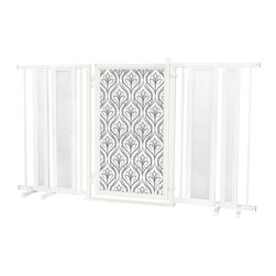 Fusion Gates - 65"-71.5" White Pearl Fusion Gate with Satin Harvest Design - Dog Gates